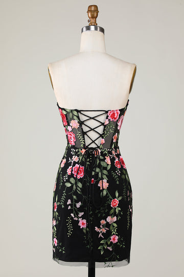 Strapless Bodycon Little Black Dress with Appliques